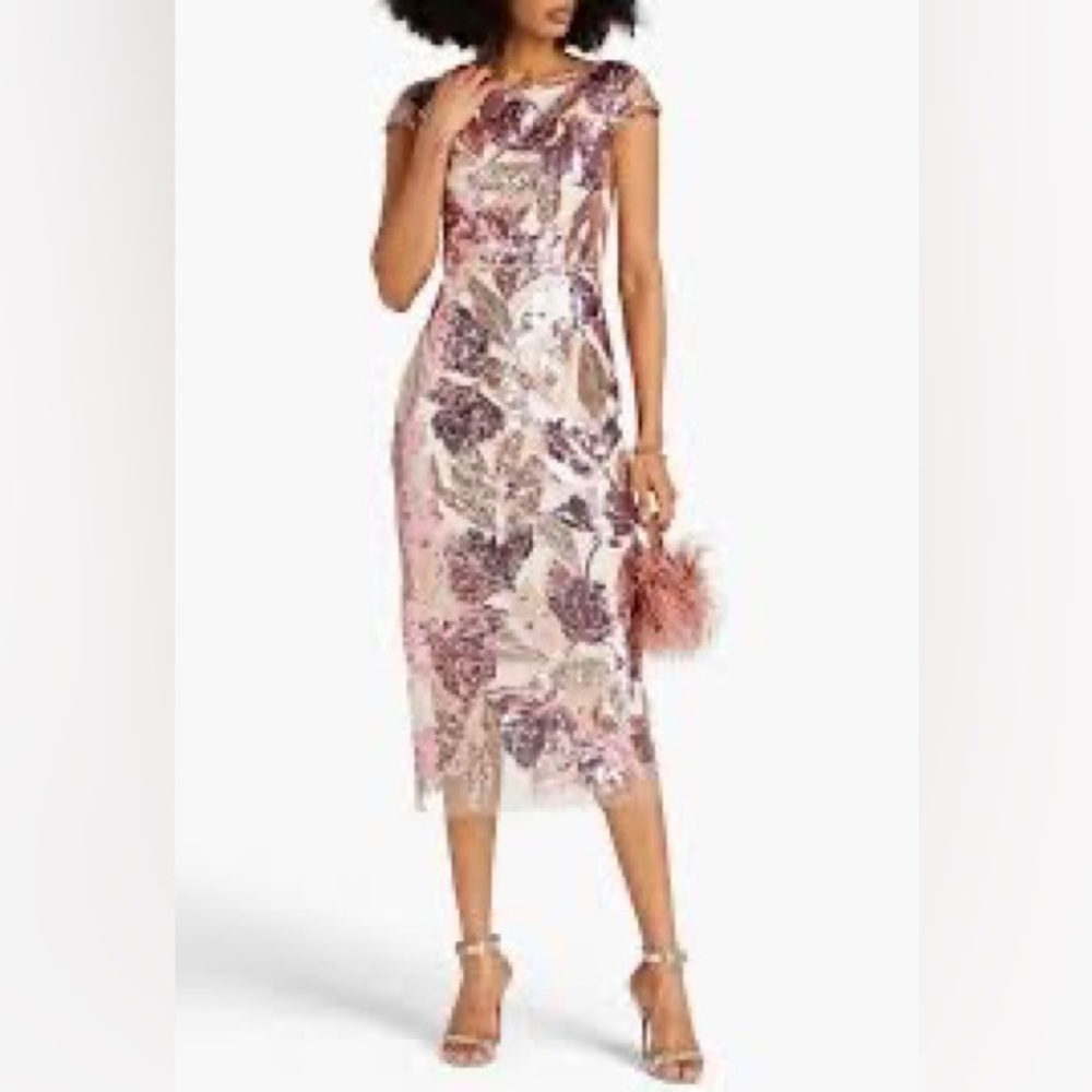 Marchesa Notte Pink Floral Sequined Cocktail Dress size 10 NWT N56M2986